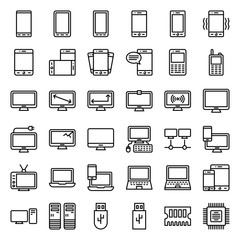 Electronic device vetor illustration set, line icon editable stroke