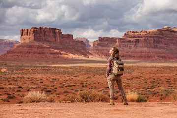 Hiker in Valley of Gods, USA