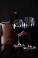 glasses of red wine on table in restaurant