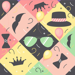 design template with crown, air ballon,mustache, sunglasses