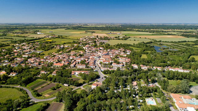 Aerial photography of Damvix in the Poitevin marsh, Vendee, France