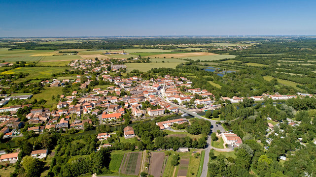 Aerial photography of Damvix in the Poitevin marsh, Vendee, France
