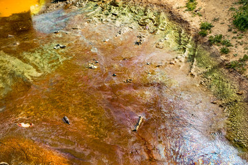polluted soil and water with garbage and dangerous solutions
