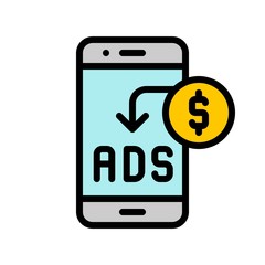 Mobile advertising vector, Digital marketing filled icon editable stroke