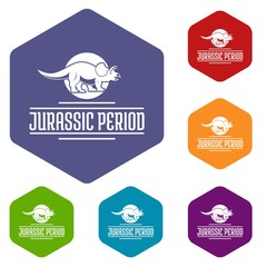 Jurassic period icons vector colorful hexahedron set collection isolated on white 