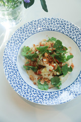 Hummus appetizer with cauliflower and herbs