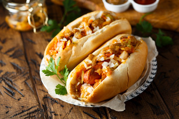 Homemade hot dogs with sauerkraut