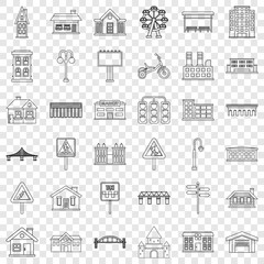 Building icons set. Outline style of 36 building vector icons for web for any design