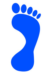 Naklejka na ściany i meble Blauer Fußabdruck, Fußspur, vor weißem Hintergrund