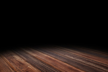 Dark red brown Plank wood floor texture perspective background for display or montage of...