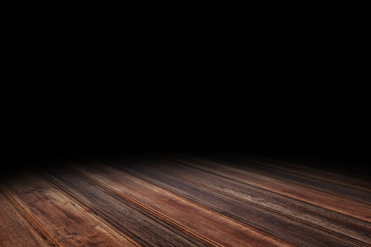 Dark red brown Plank wood floor texture perspective background for display or montage of product,Mock up template for your design