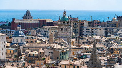 Fototapeta na wymiar Aerial View of Old Town Genoa. Genova Skyline, Italy.