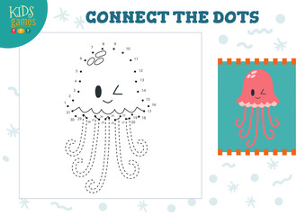 Obraz premium Connect the dots kids game vector illustration. Preschool children drawing activity