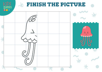 Copy picture vector illustration. Complete and coloring game for preschool and school kids