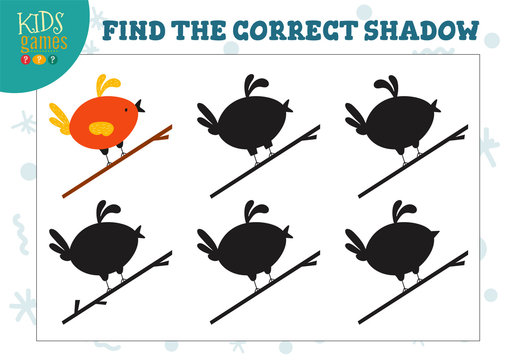 Find the correct shadow for cute cartoon bird educational preschool kids mini game