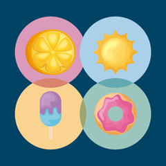 set half orange with sun and icons