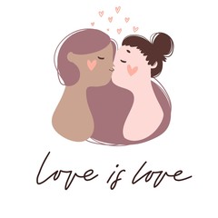 Love is Love. Gay couple kissing. Woman Vector. Cartoon. Isolated art