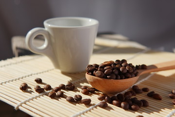 Roasted grains of natural fragrant coffee
