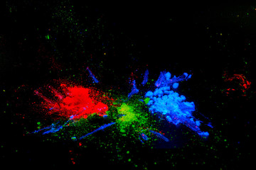 Luminescent organic materials in the form of a powder on black background .