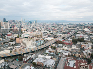 Fototapeta na wymiar Downtown San Francisco evening traffic aerial landscape views