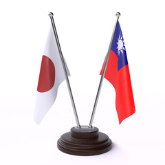 Japan and Taiwan, two table flags isolated on white background. 3d image