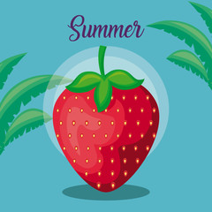 summer poster with strawberry and leafs