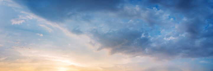 Naklejka na ściany i meble Dramatic panorama sky with cloud on sunrise and sunset time. Panoramic image.