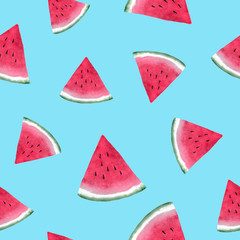 Pattern with slices of watermelon, watercolor 