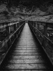 Fototapeta premium Wooden bridge in mountain setting