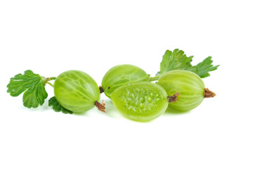 Fresh green gooseberries isolated on white