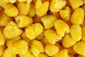 Ripe yellow raspberries background