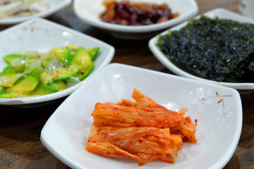 Kimchi and other korean side dishes. 