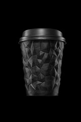 A cup of textured coffee geometry with a black cap.