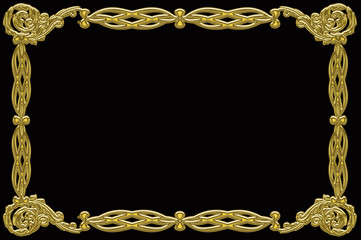 golden floral frame isolated on black background