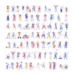 Fototapeta na wymiar People kit - Part1. Crowd of people Huge Vector set. Different walking and running people. Male and female. Flat vector characters isolated on white background.