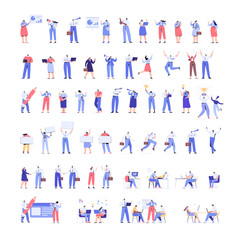 People kit - Part2. Crowd of business people Huge Vector set.Teamwork, brainstorming. Success.  Male and female working together. Flat vector characters isolated on white background.