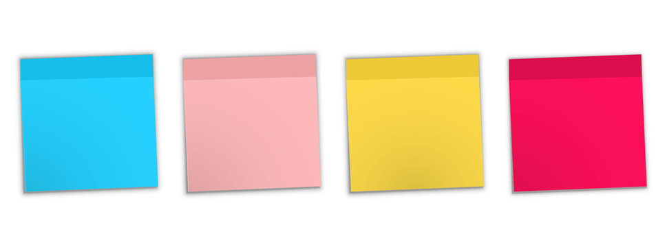 Post note sticker. Note sticky isolated on white background. Colored sticky note set. Sticky note collection with curled corners and shadows. Colorful noticeboard stickers , blank post stickies