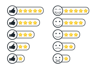 Rating stars badges.Consumer rating. Feedback in form of emotions, smileys.