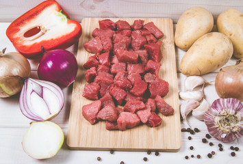 Ingredients for the preparation of traditional Hungarian goulash.