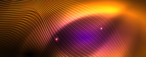Neon vector wave lines abstract background, magic futuristic techno design