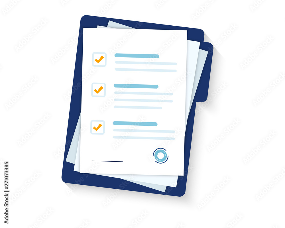 Poster contract papers. document. folder with stamp and text. stack of agreements document with signature a