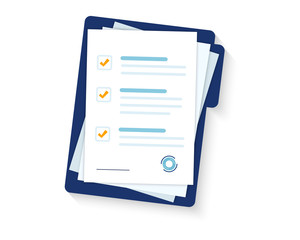 Contract papers. Document. Folder with stamp and text. Stack of agreements document with signature and approval stamp. Folder and stack of white papers