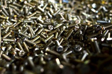 Background of screw bolts, Internal screw, bolts closeup, many screws. Factory equipment and Industrial concept