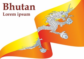 Flag of Bhutan, Kingdom of Bhutan. Template for award design, an official document with the flag of Bhutan. Bright, colorful vector illustration for graphic and web design.