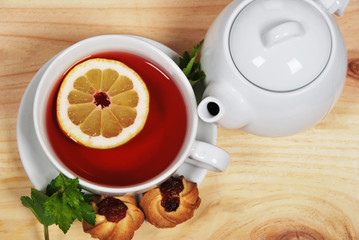 fruit tea and sweet biscuits