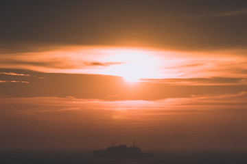 Fototapeta premium Puttgarden fehmarn sunset waterway ship