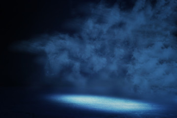 abstract dark concentrate floor scene with mist or fog, spotlight and display