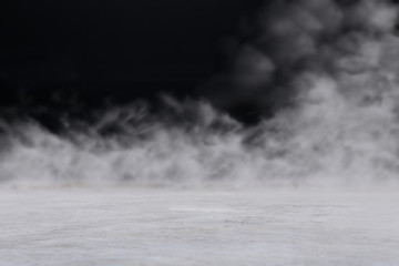 abstract dark concentrate floor scene with mist or fog, spotlight and display