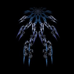 Descent from Heaven - Abstract Illlustration / Fractal Flame. Features a symmetrical arrangement of wing or feather-like objects that appear to be falling down in an ordered pattern.