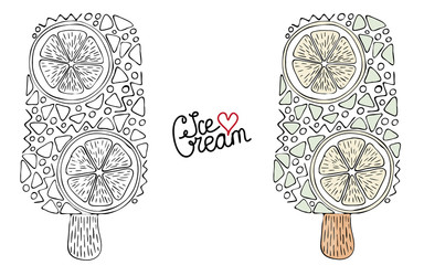 Vector Ice cream for coloring book for adult and kids
